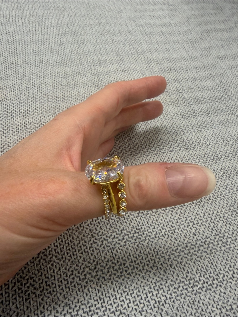 Gold Crystal Statement Ring with Clear Center Stone